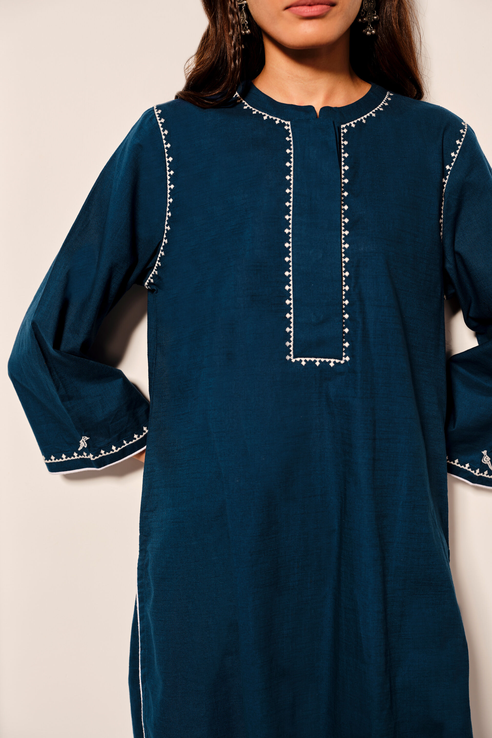 Indigo Blue Cotton Tunic WIth Bell Sleeves, Blue, image 4