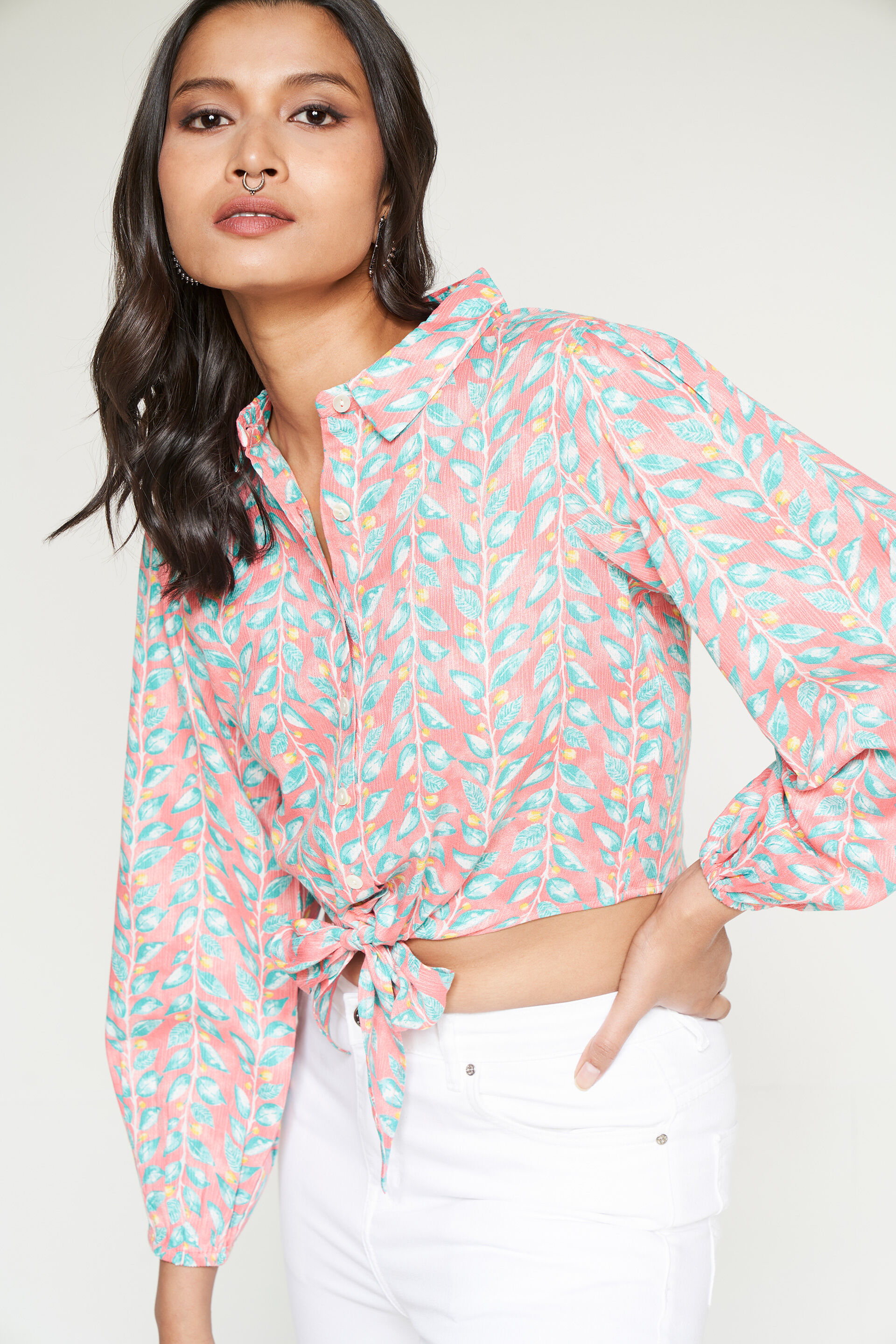 Pink Floral Crop Shirt, Pink, image 3