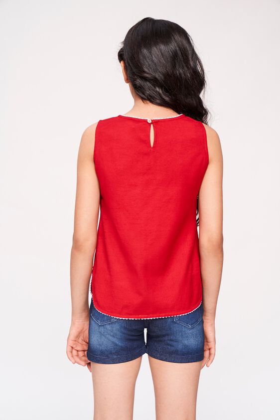 3 - Red Solid Embroidered A-Line Top, image 3