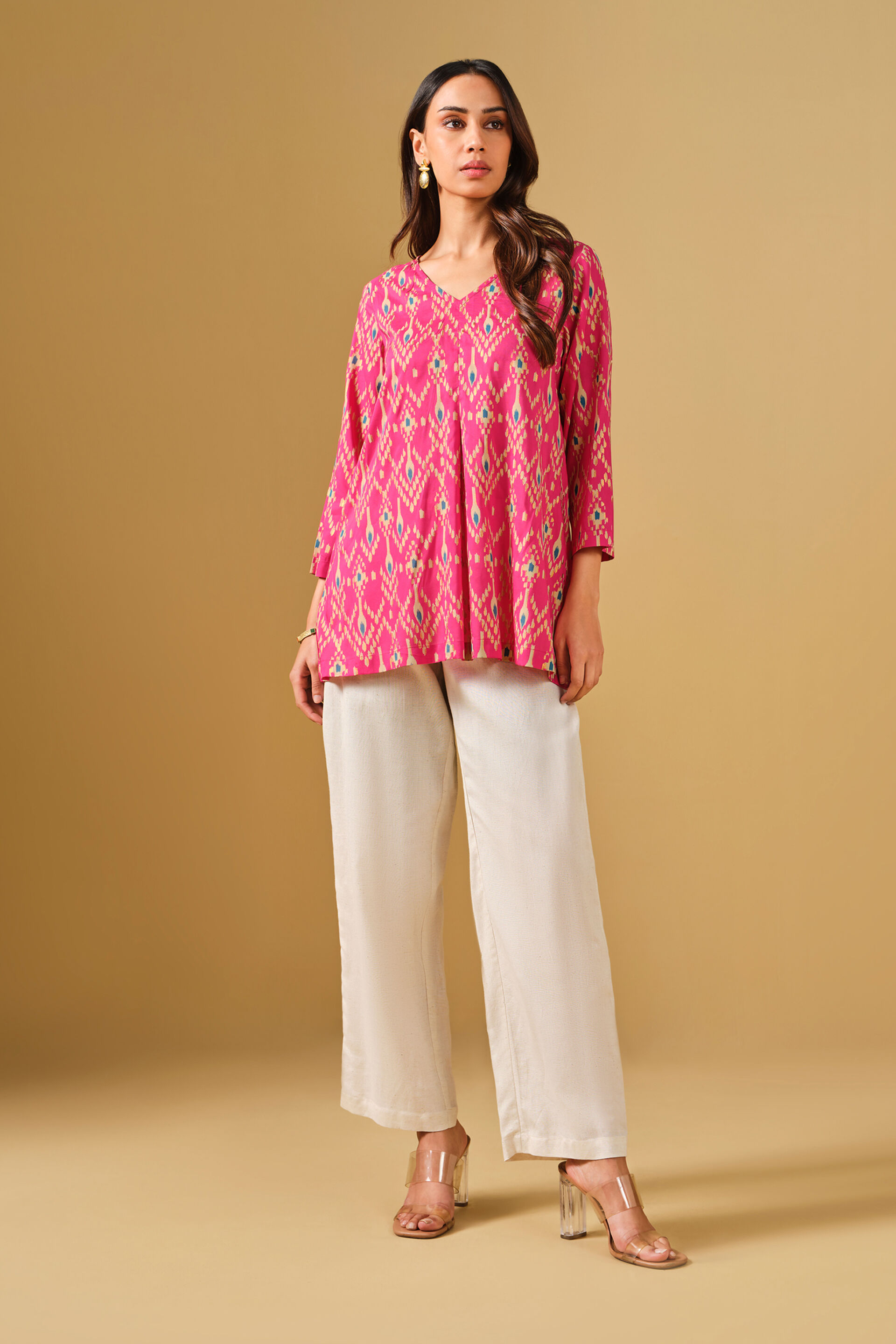 Ikat Inspired Pink Viscose Top, Pink, image 2