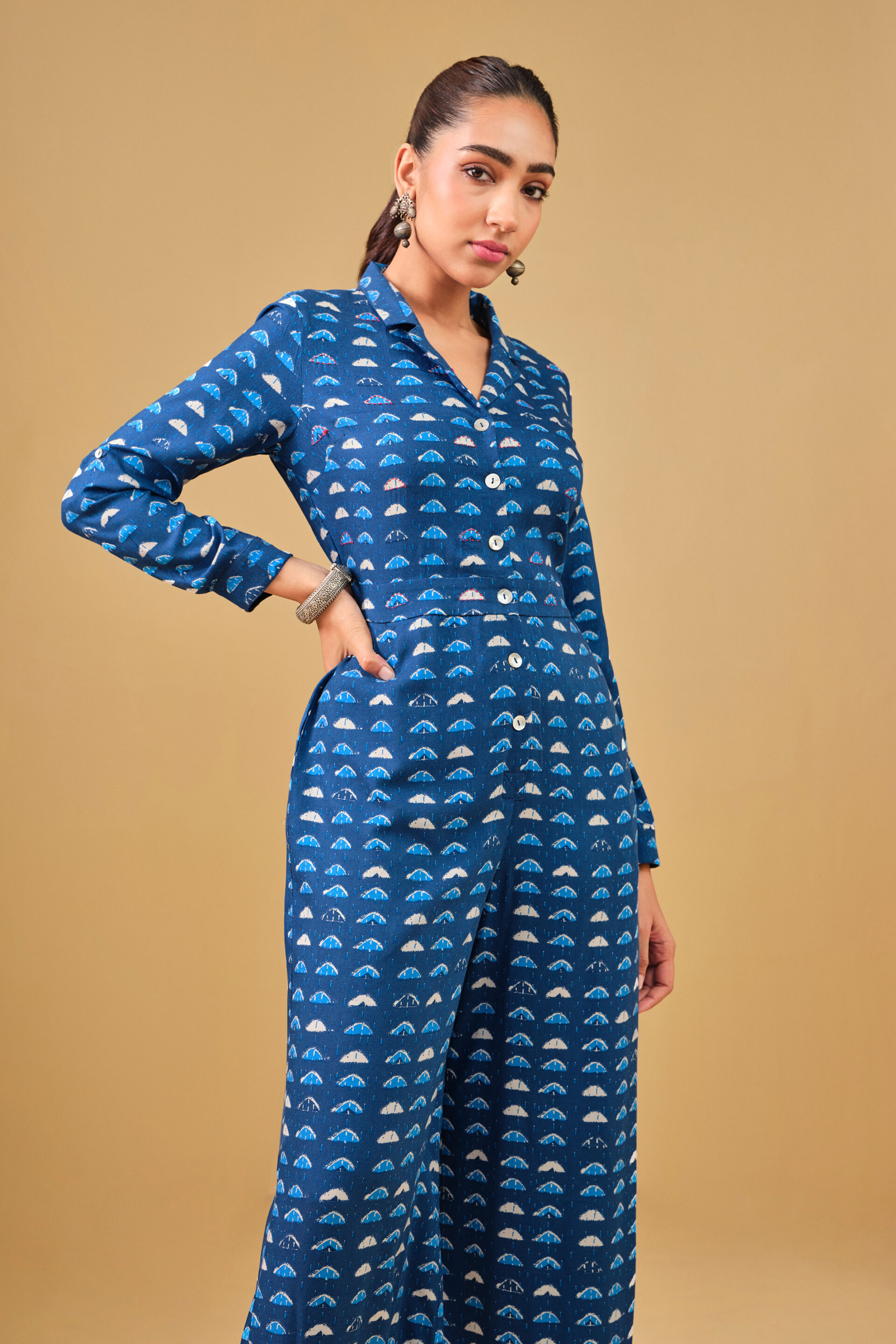 Geometric Blue Viscose Jumpsuit, Blue, image 6
