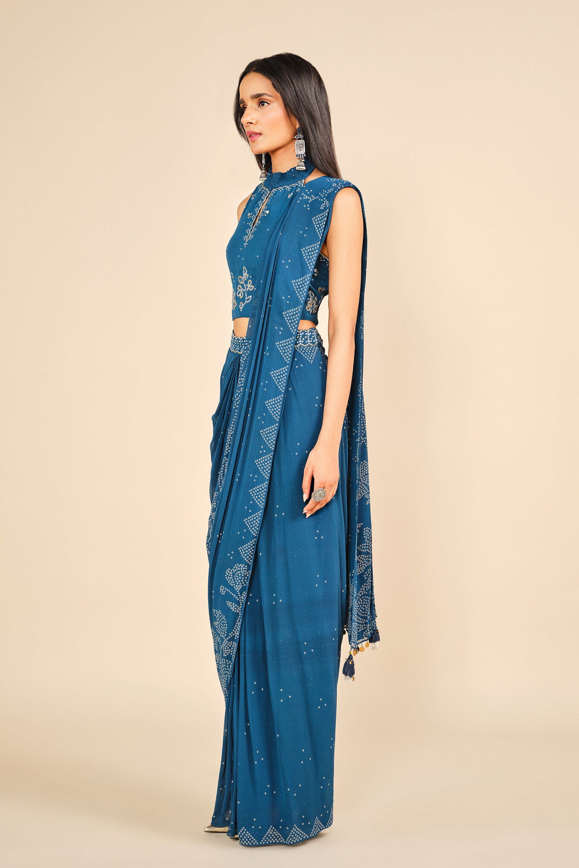 Dil Deedar Pre-draped Saree, Indigo, image 2