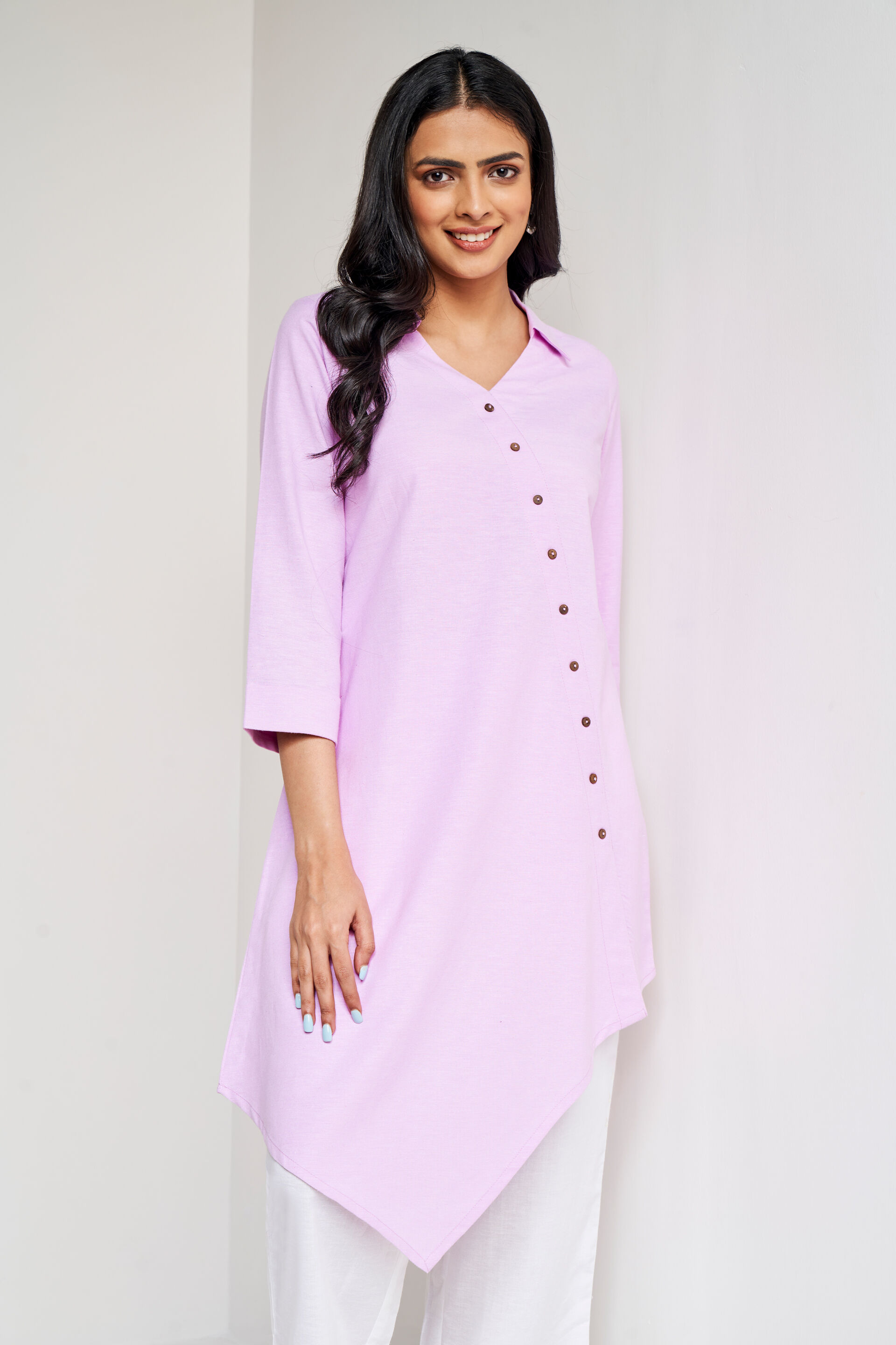 Lilac Solid Asymmetric Tunic, Lilac, image 2