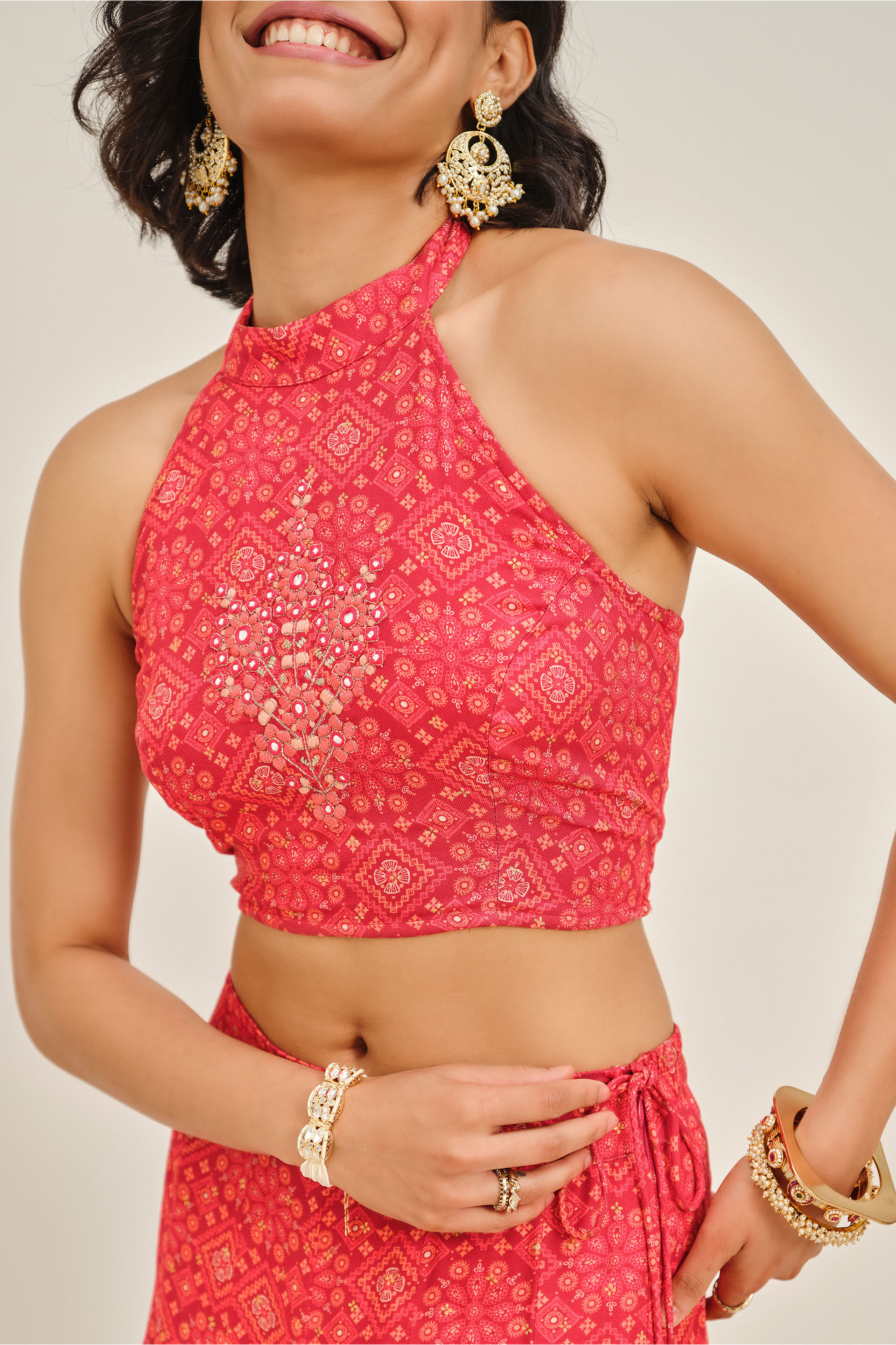 Ruksana Red Skirt Set, Red, image 4