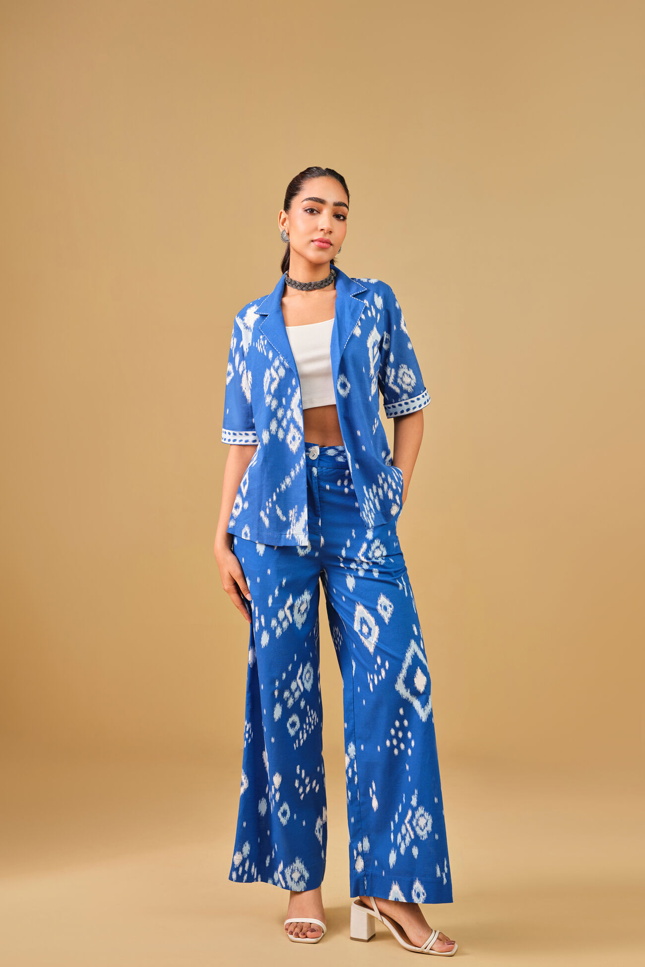 Ikat Inspired Blue Cotton Co-ord, Blue, image 1