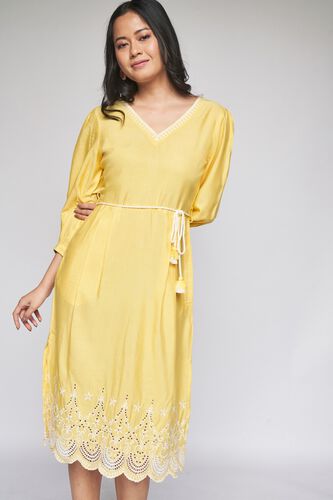 2 - Yellow Solid Fit & Flare Dress, image 2