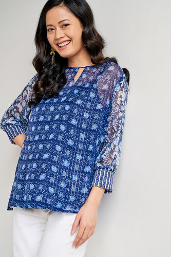 Indigo Ethnic Motifs Flared Top, Indigo, image 3