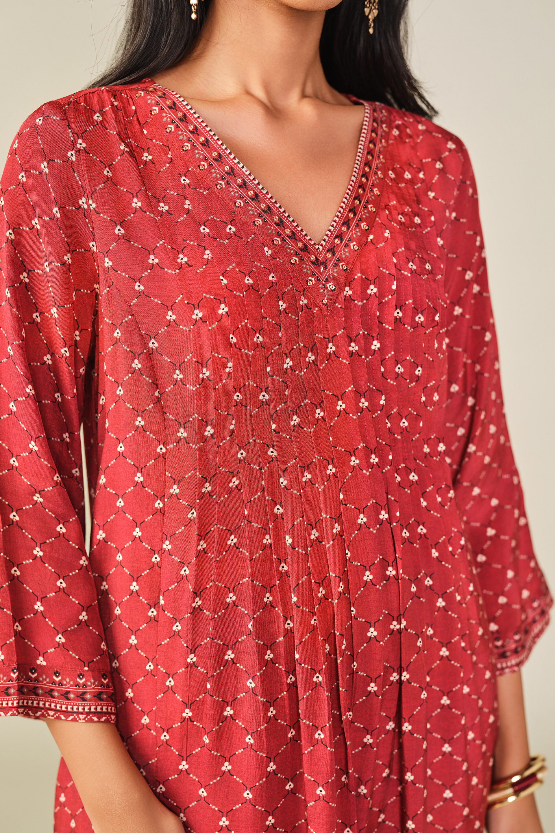 A-Line Printed Kurta in Maroon, Maroon, image 2