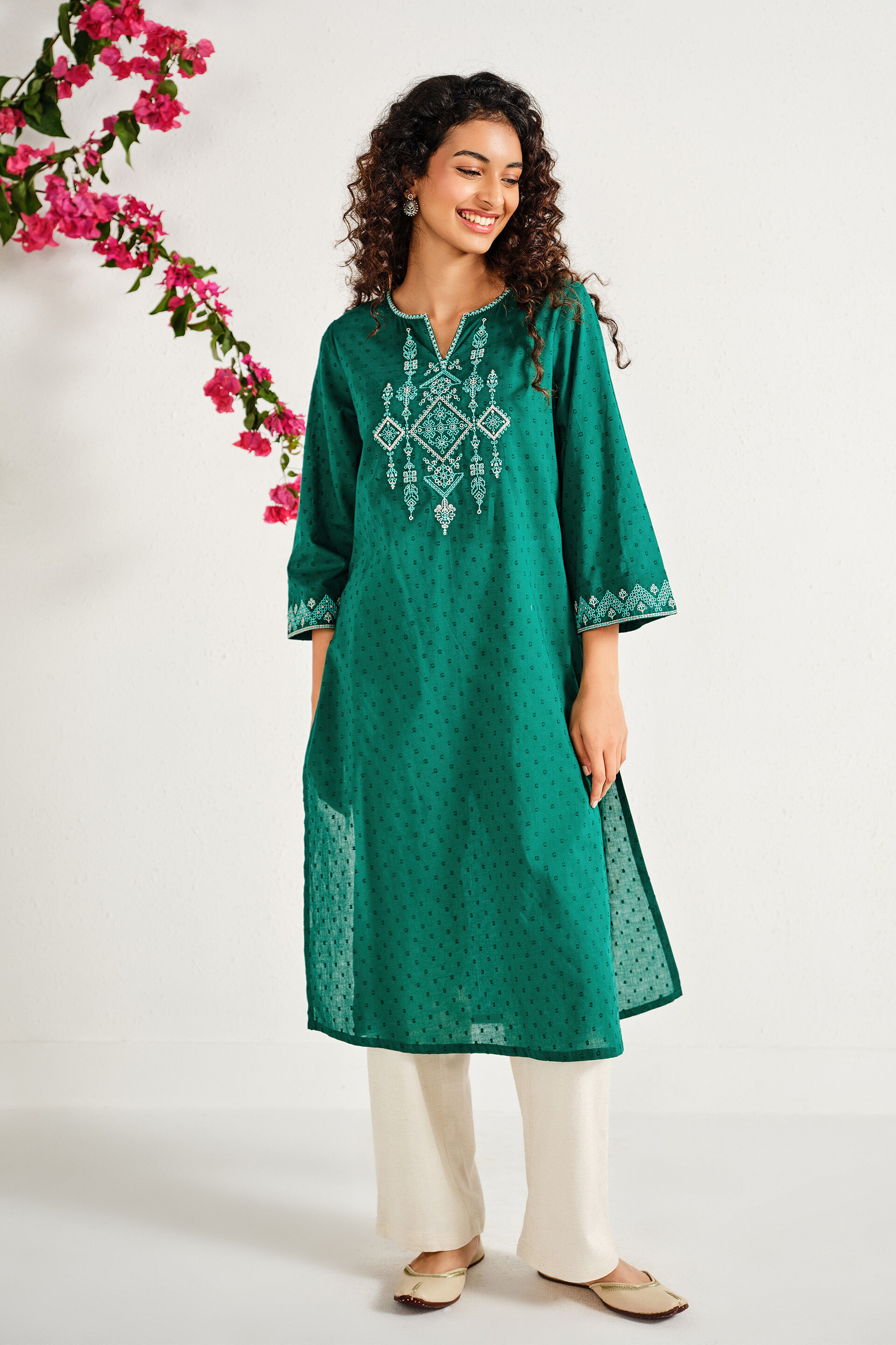 Moksh Teal Cotton Kurta, Teal, image 3