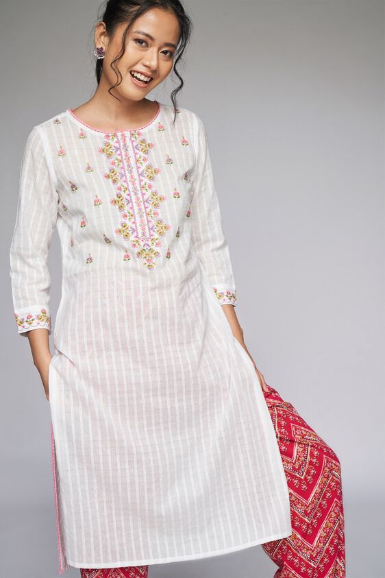5 - White Solid Straight Kurta, image 5