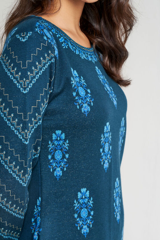 Blue Jacquard Straight Slip-On Kurta, Blue, image 7