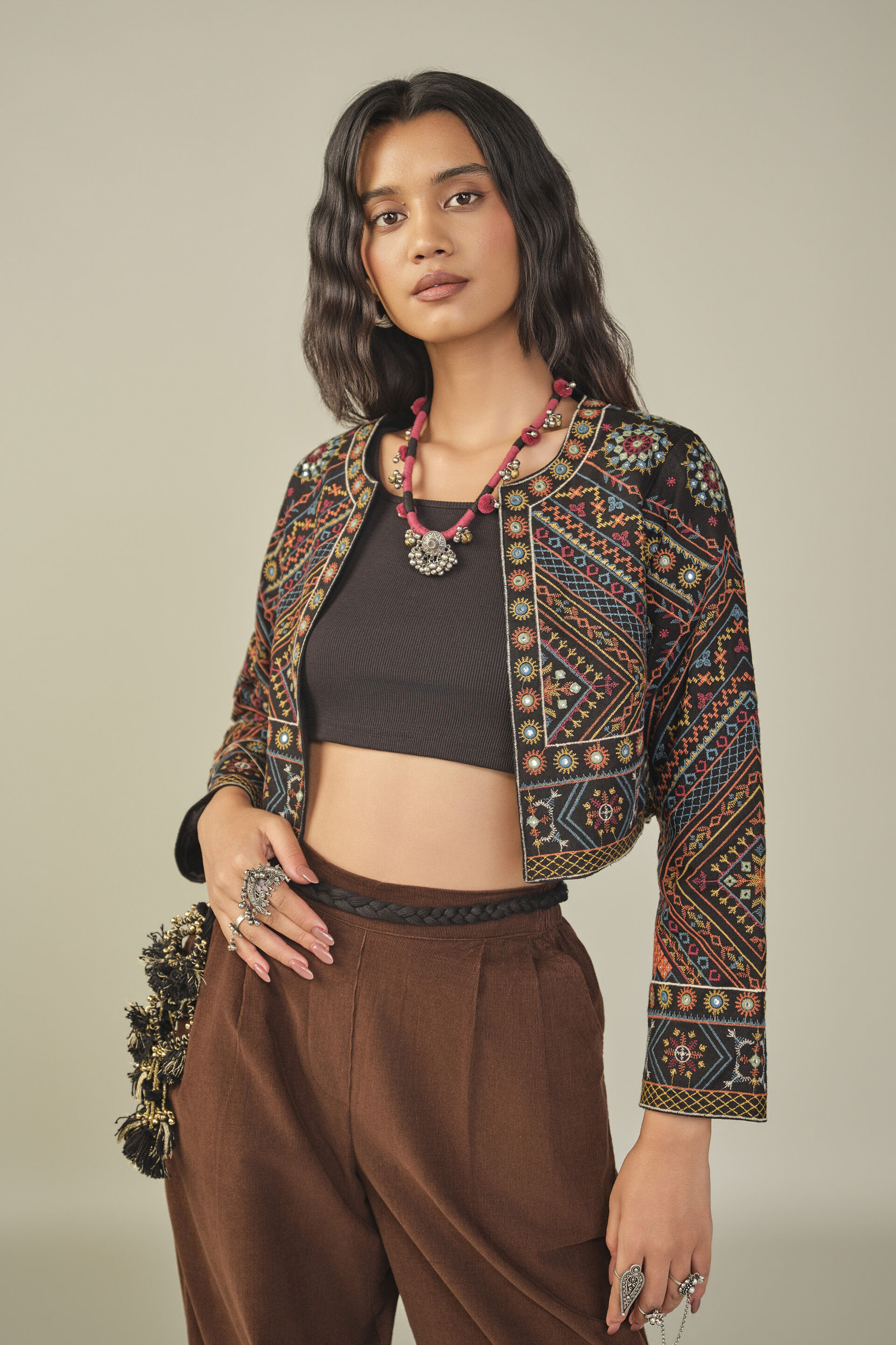 Embroidered Jacket in Black, Black, image 3