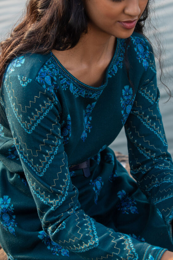 Blue Jacquard Straight Slip-On Kurta, Blue, image 2