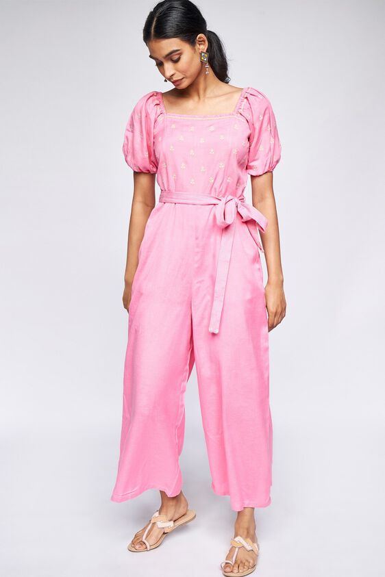 4 - Pink Solid Fit & Flare Jump Suit, image 4