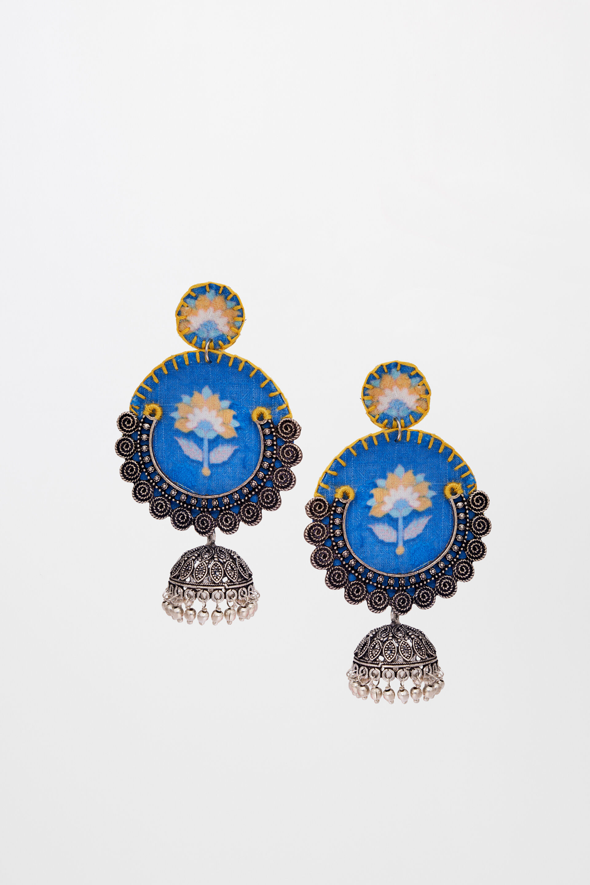 Blue Alloy and Fabric Earring