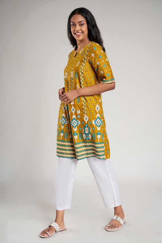 3 - Mustard Abstract Printed Shirt Style Dress, image 3
