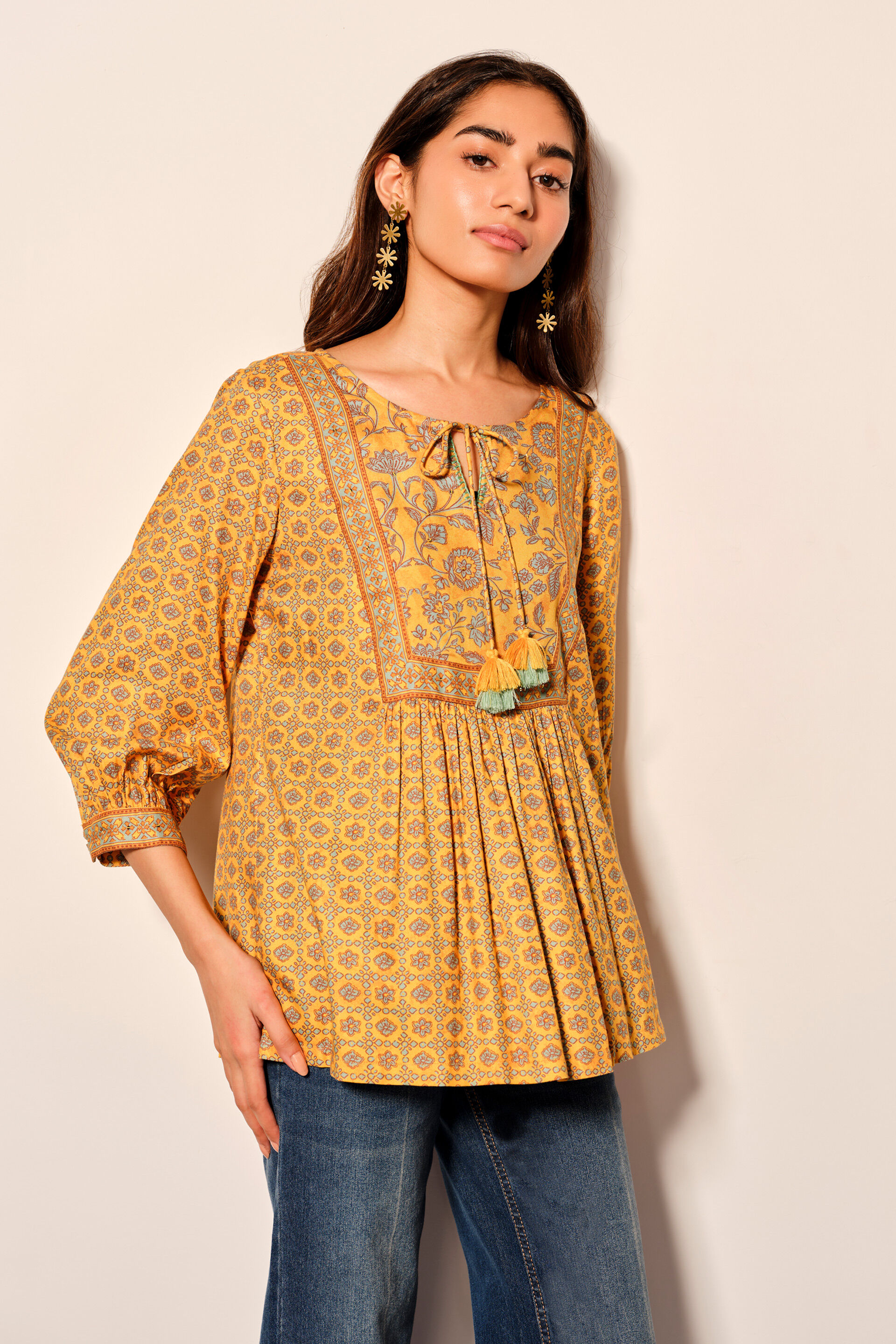 Mustard Tassel Short Top, Mustard, image 3