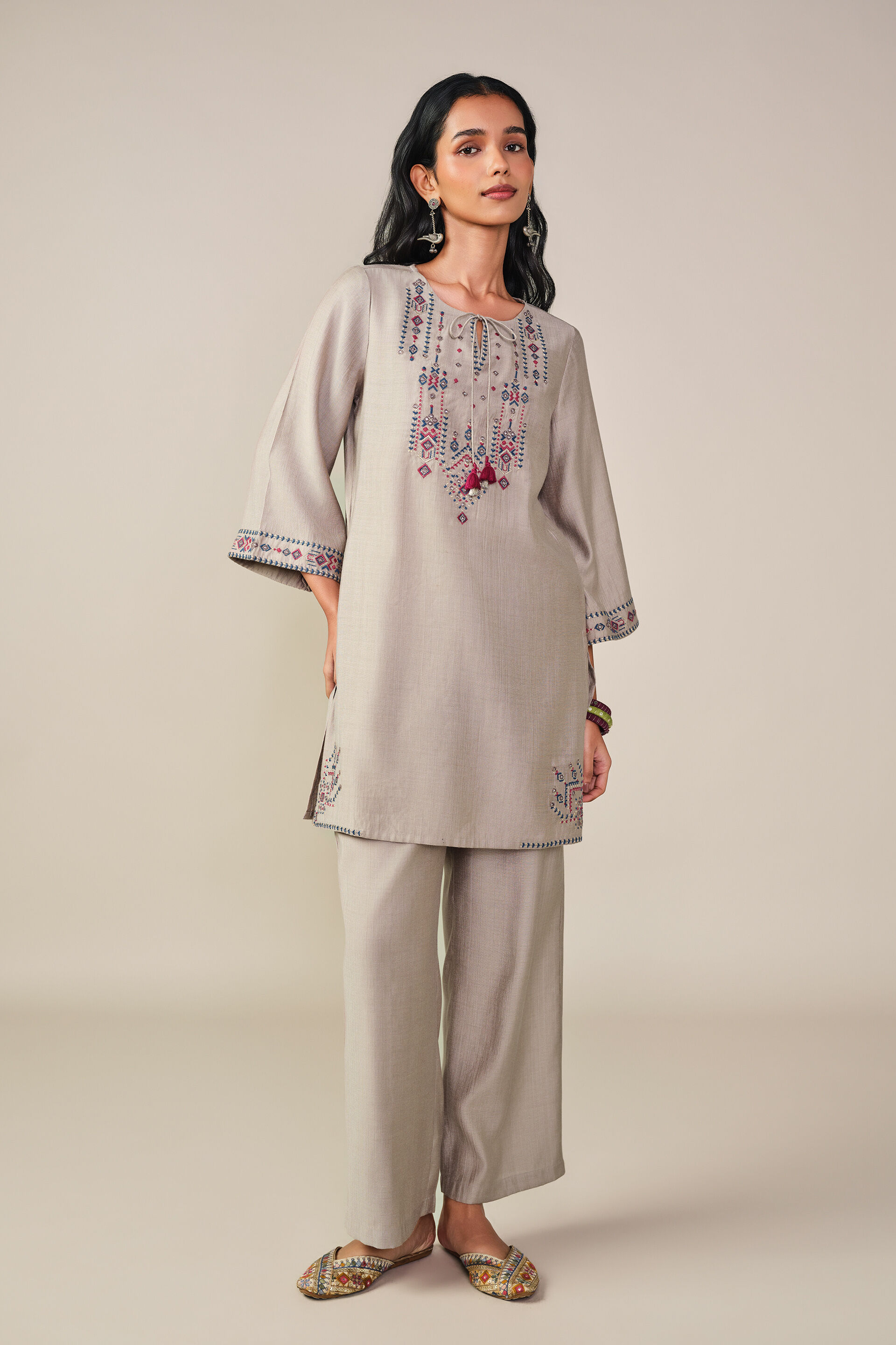 Embroidered Kurta Set in Grey