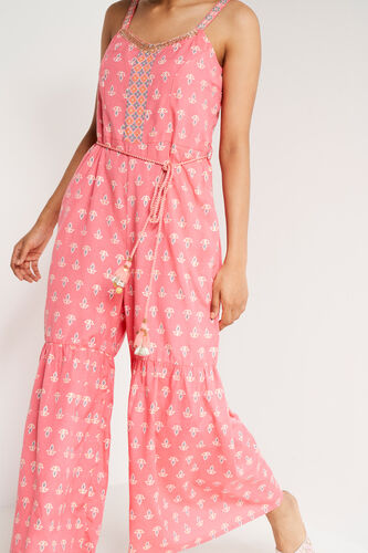 Coral Foil Print Fit & Flare Jump Suit, Coral, image 6
