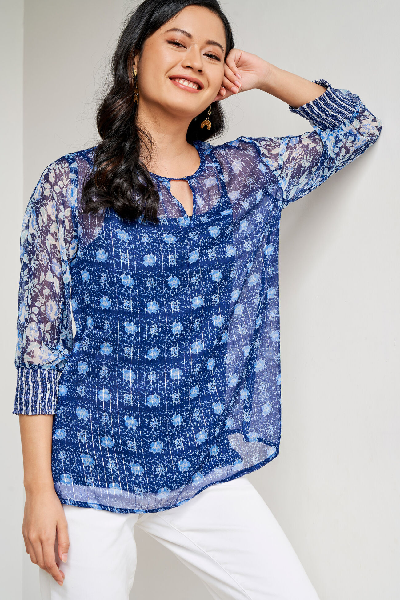 Indigo Ethnic Motifs Flared Top, Indigo, image 5