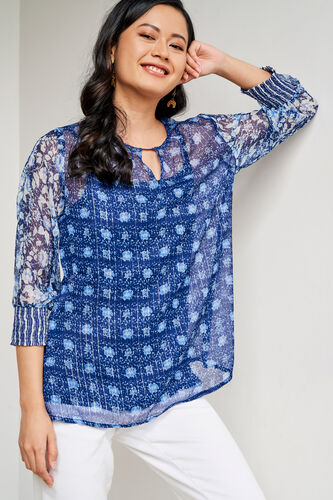 Indigo Ethnic Motifs Flared Top, Indigo, image 5