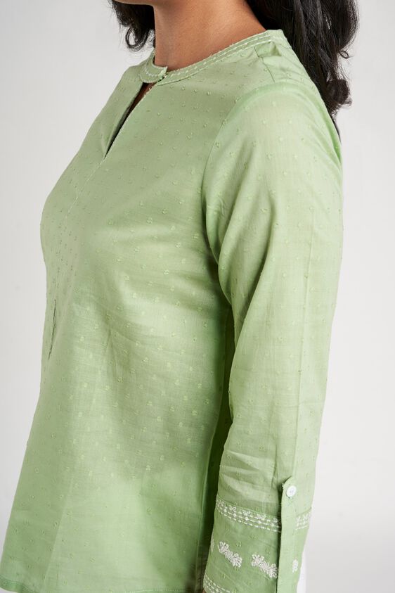 7 - Sage Green Self Design Embroidered A-Line Top, image 7