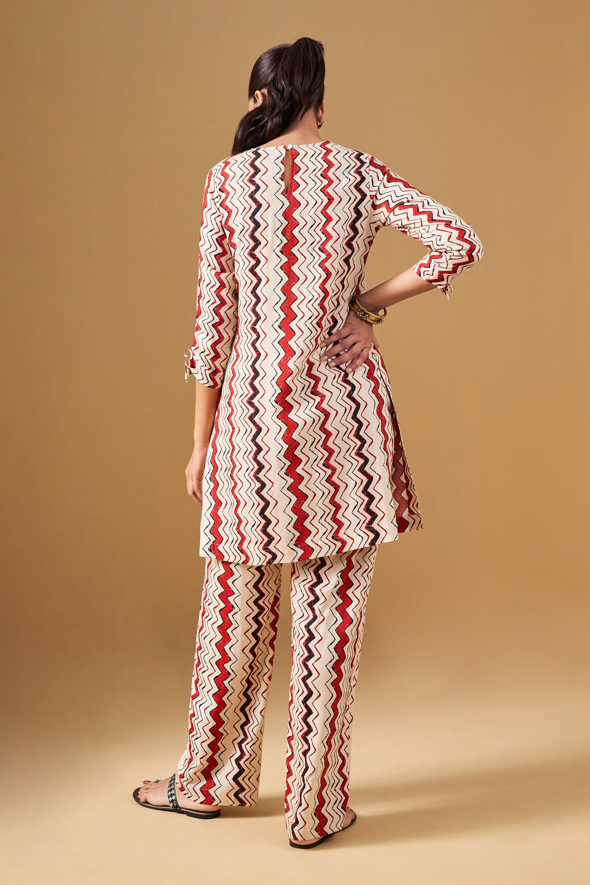 Geometric Print Viscose Kurta Set, Off White, image 4