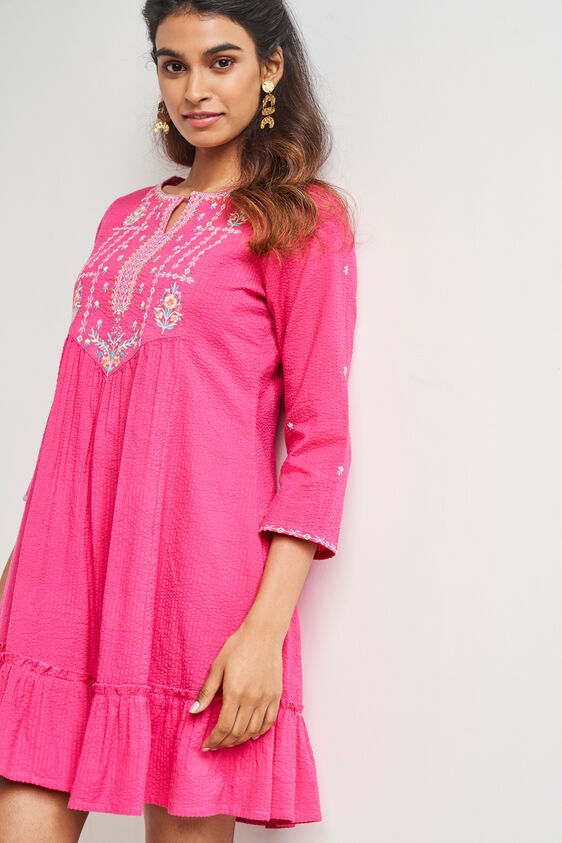 Pink Solid Flared Dress, Pink, image 1