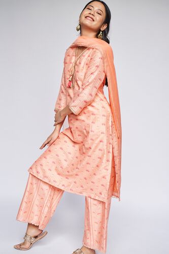 Peach Floral Straight Suit, Peach, image 1