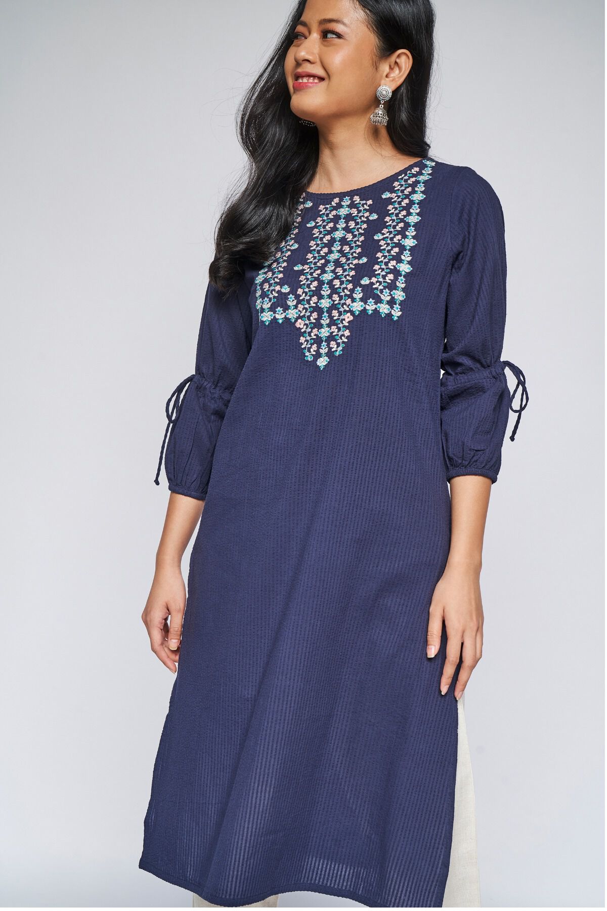 Indigo Solid Straight Kurta 