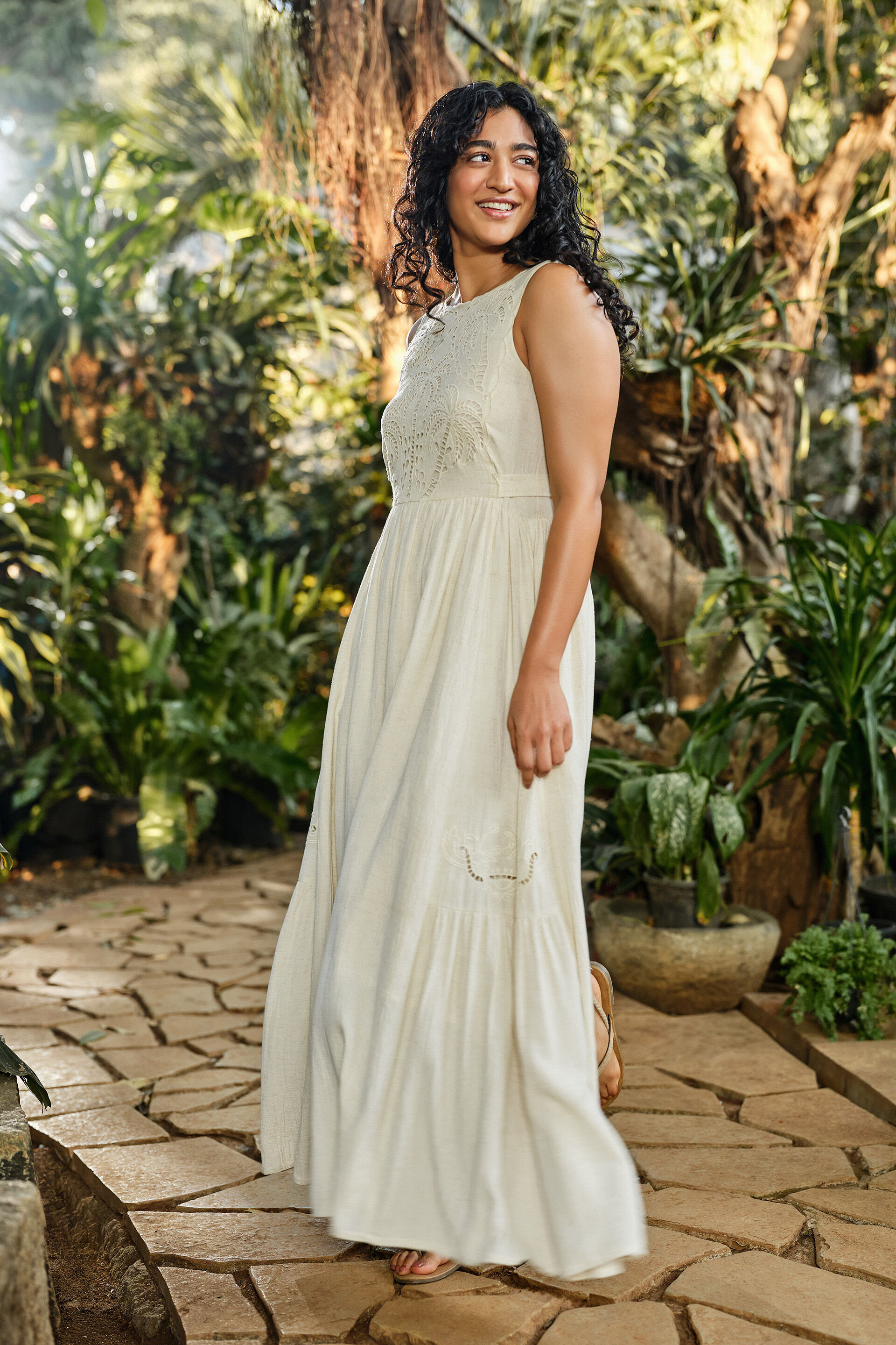 Zoha Schiffli Maxi Dress, Natural, image 2
