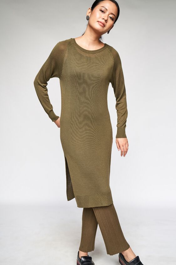 1 - Olive Solid Straight Pants, image 1