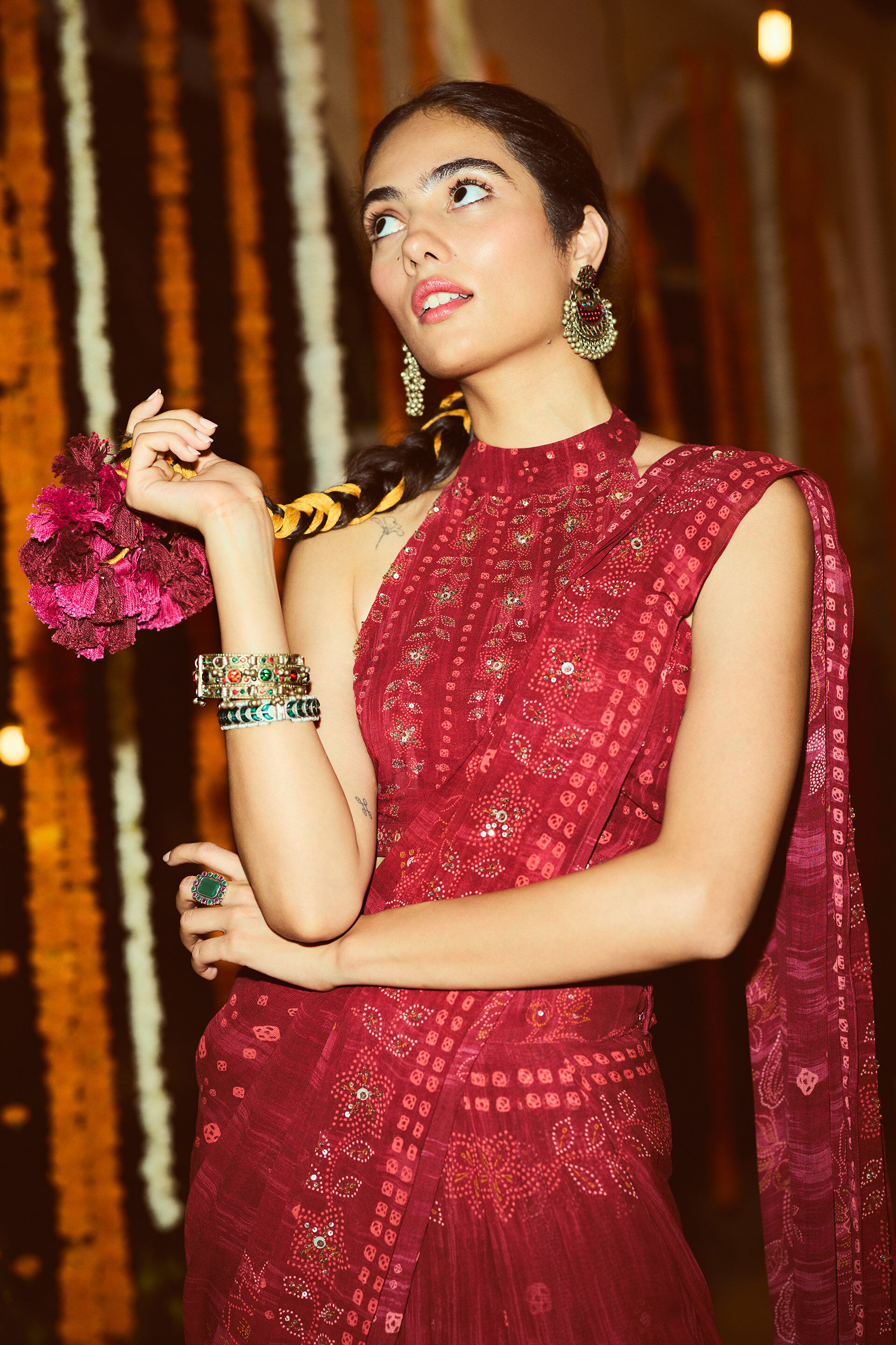 Aarohi Stitched Saree, Red, image 2