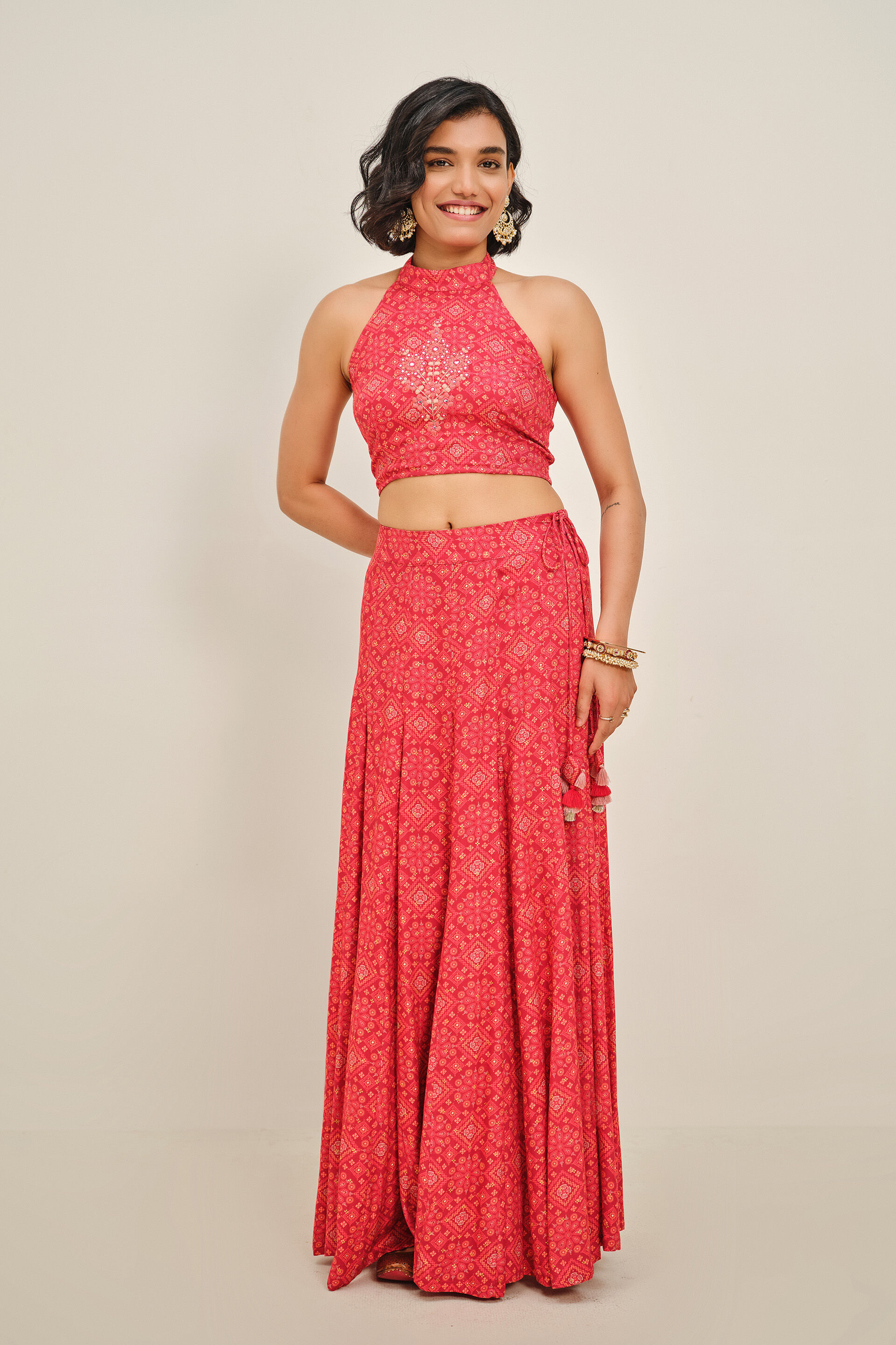 Ruksana Red Skirt Set, Red, image 2