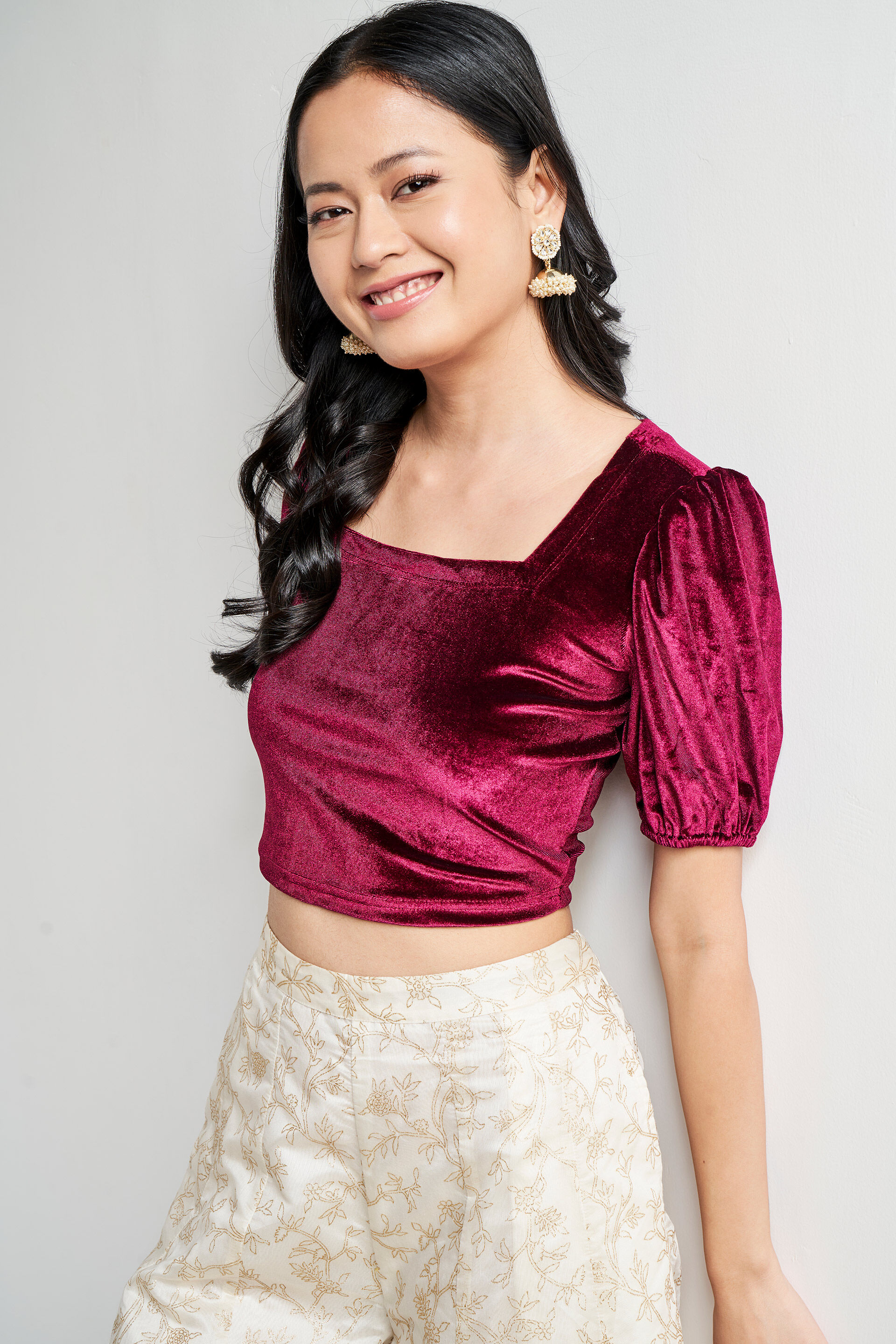 Maroon Solid Festive Top, Maroon, image 3