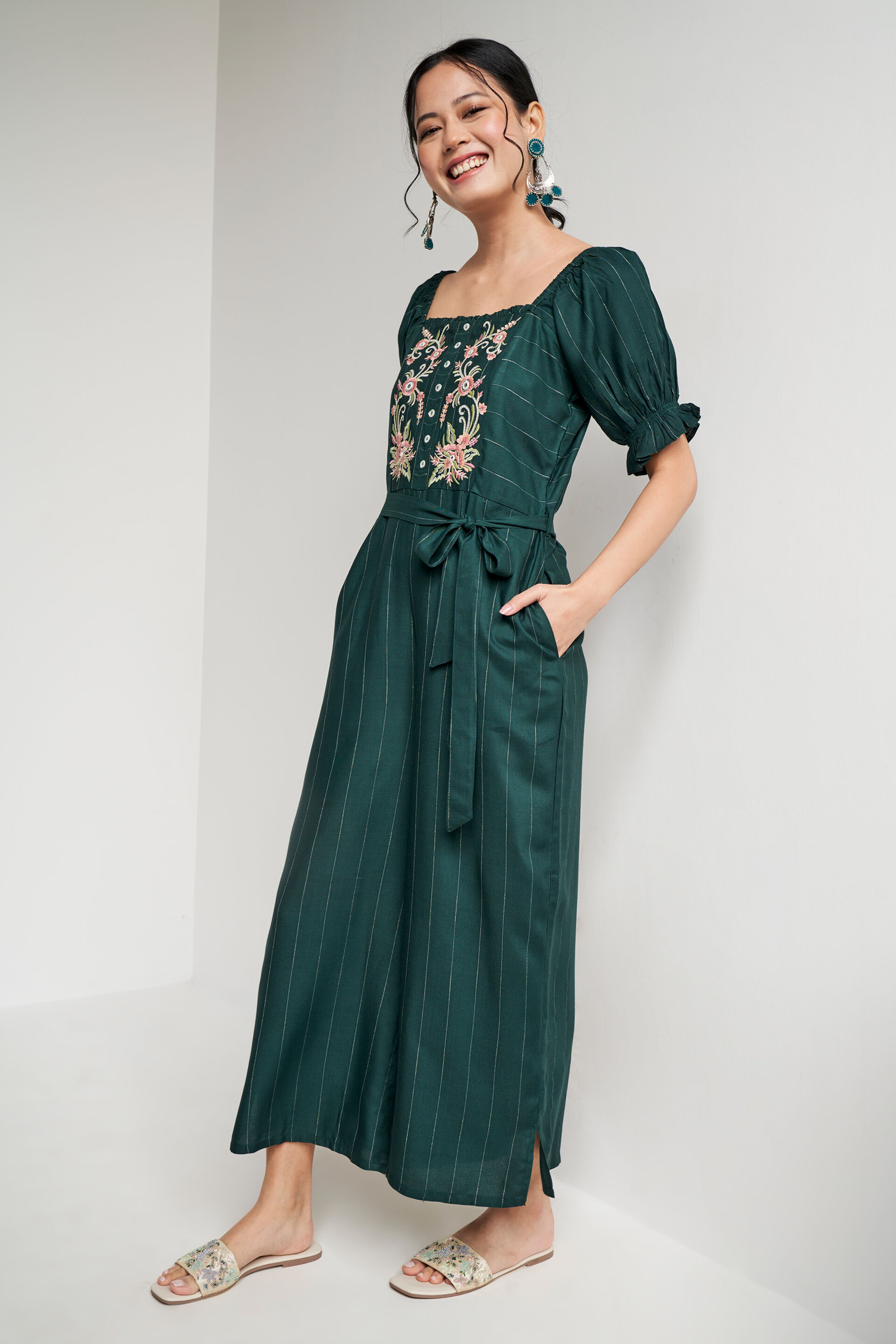 Global desi green jumpsuit new arrivals