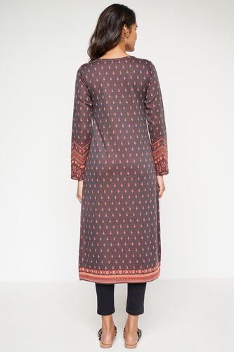 Brown Jacquard Straight Slip-On Kurta, Brown, image 6