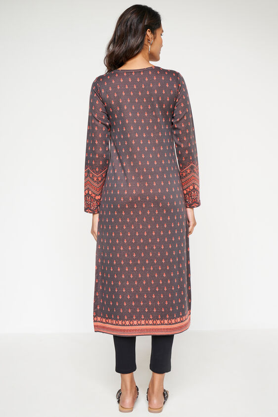 Brown Jacquard Straight Slip-On Kurta, Brown, image 6
