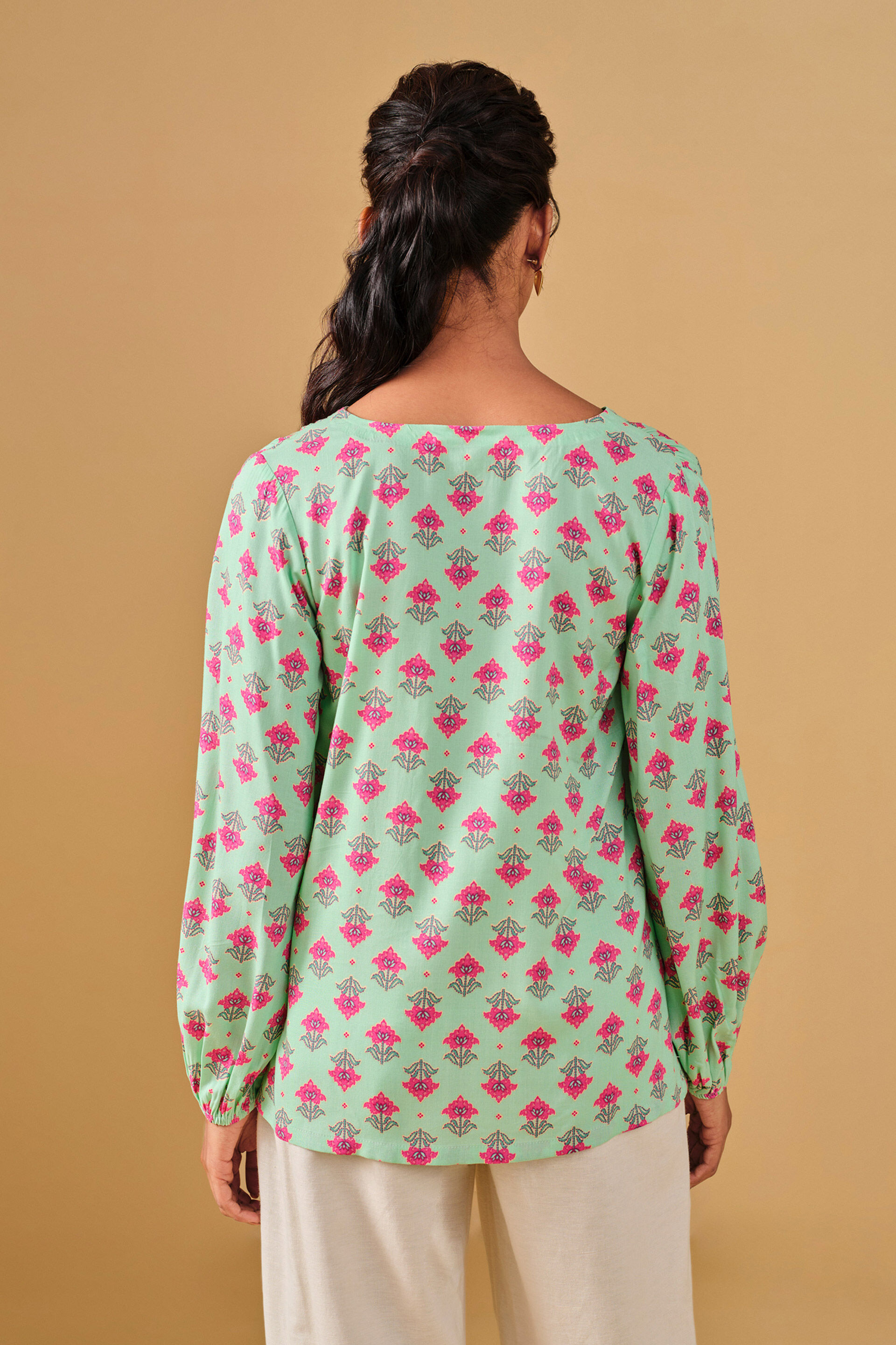 Ethnic Printed Mint Green Viscose Top, Mint, image 2