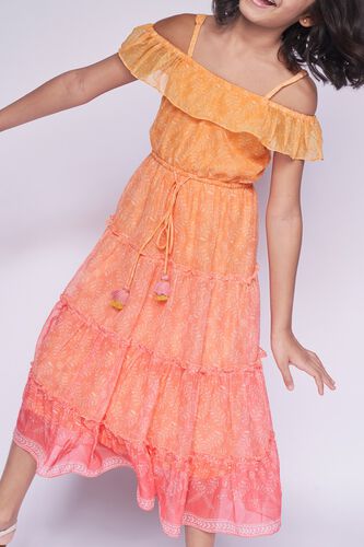 3 - Orange Gathers or Pleats Floral Gown, image 3
