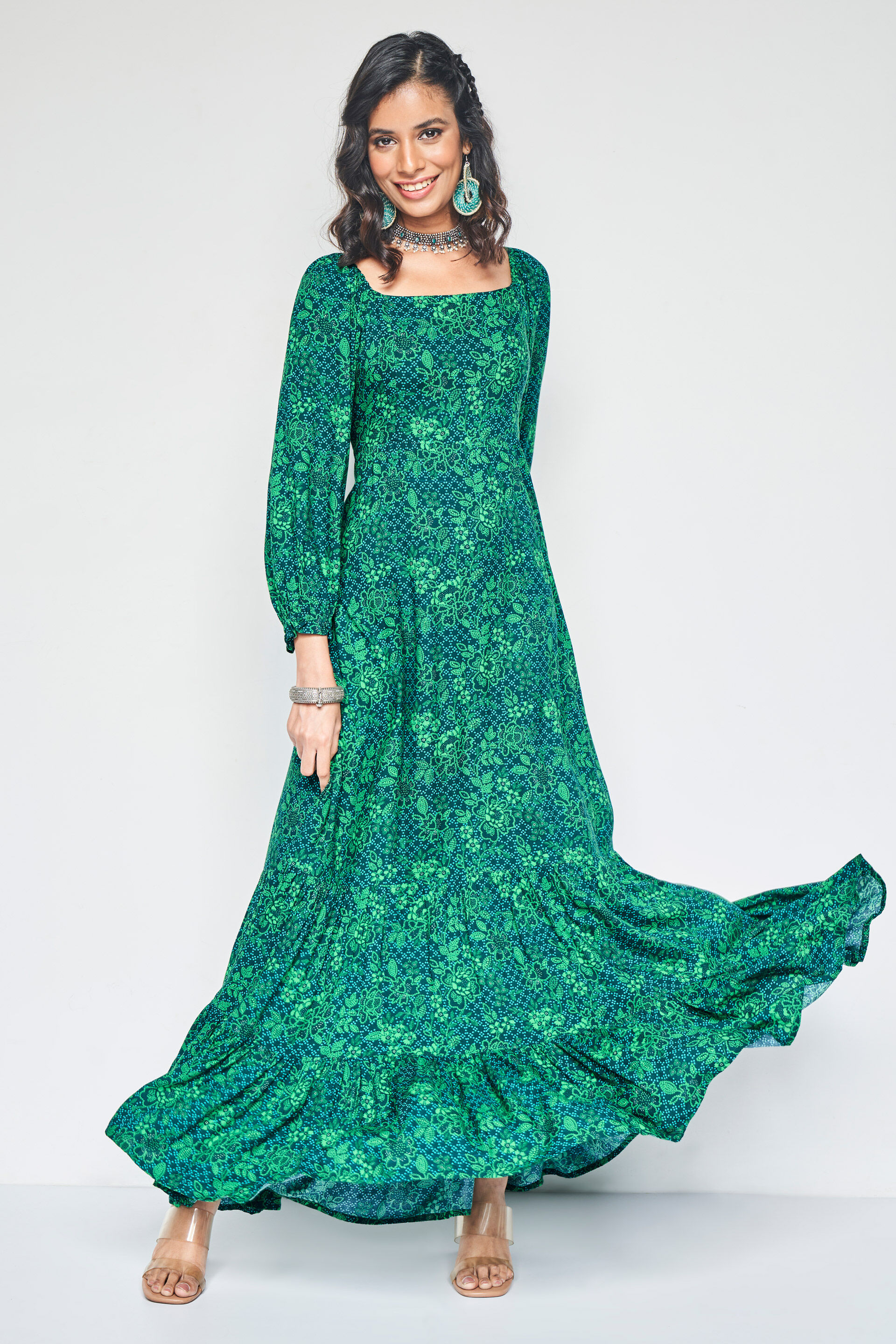 Global desi green maxi dress sales