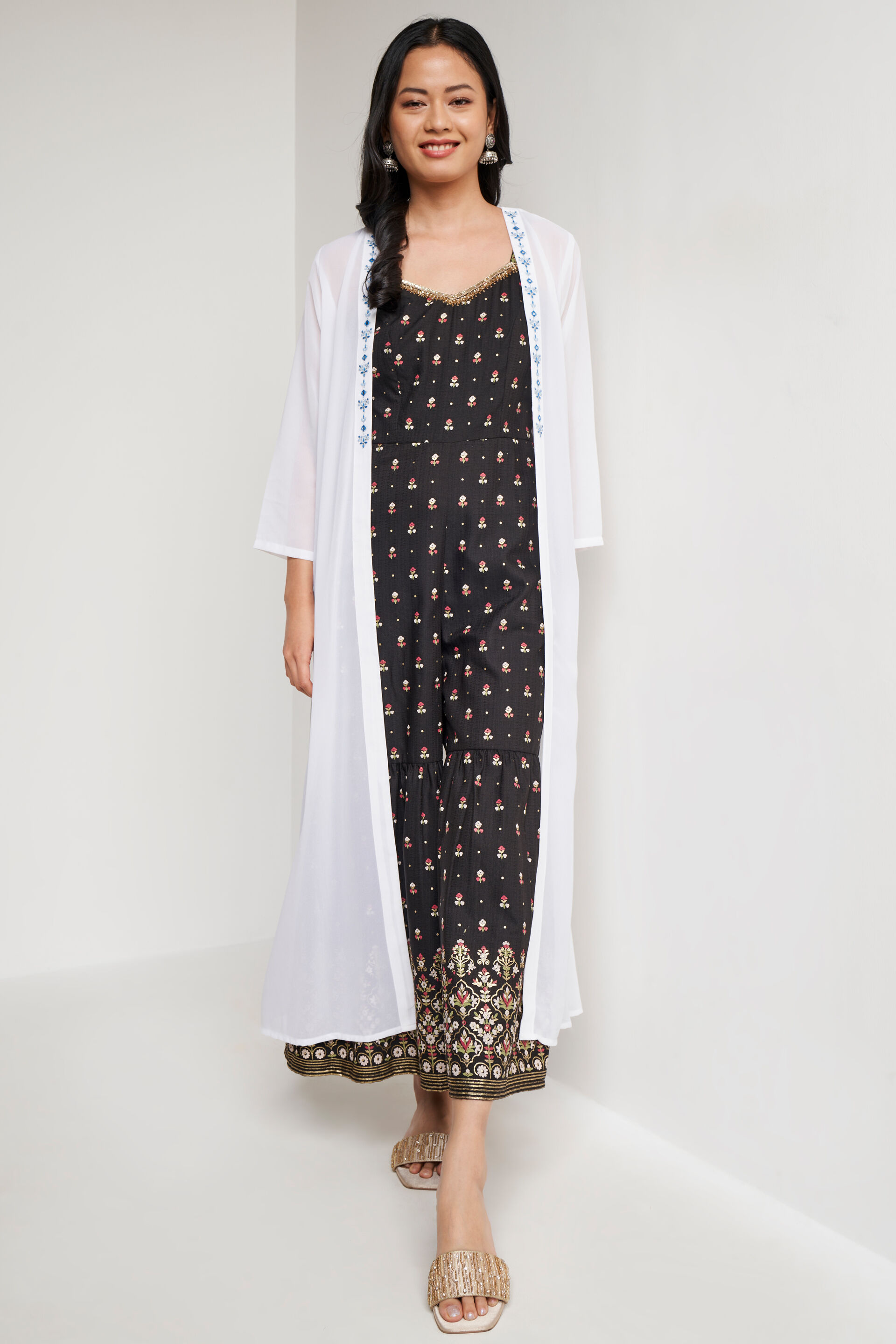 Buy White Ethnic Motifs Flared Shrug Online at Best Price at