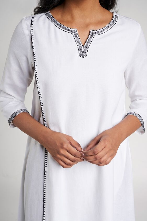 6 - White Solid Embroidered A-Line Kurta, image 6