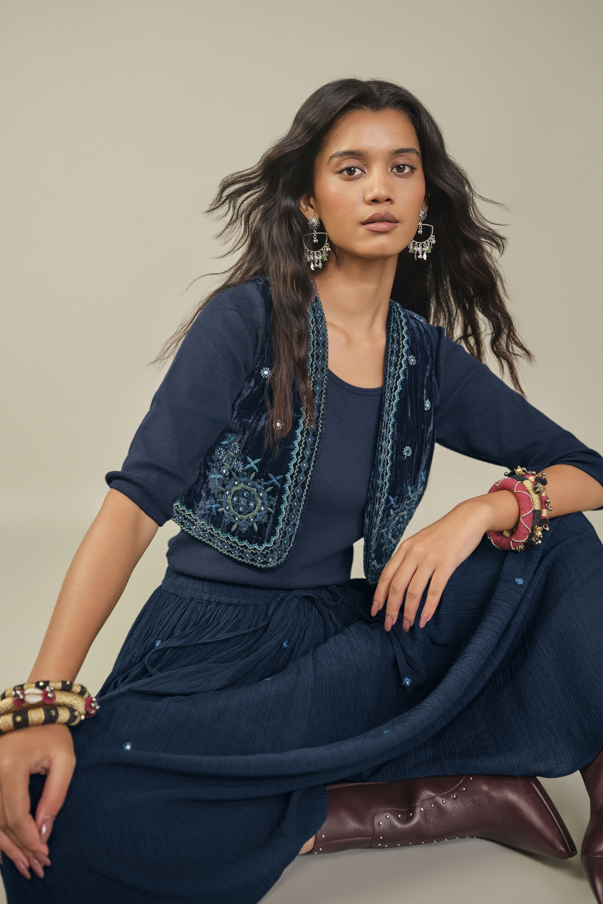 Embroidered Waistcoat in Indigo, Indigo, image 3