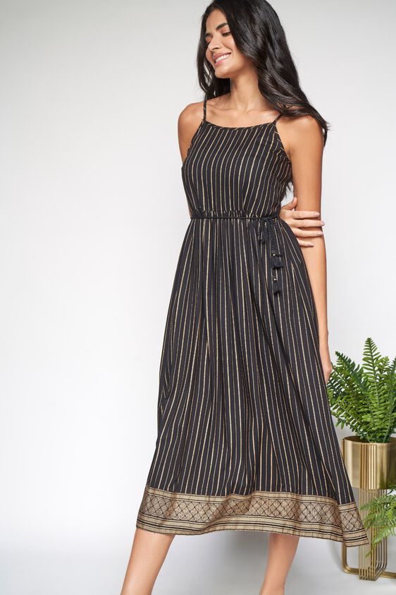 1 - Black Midi Fit and Flare Dress, image 1