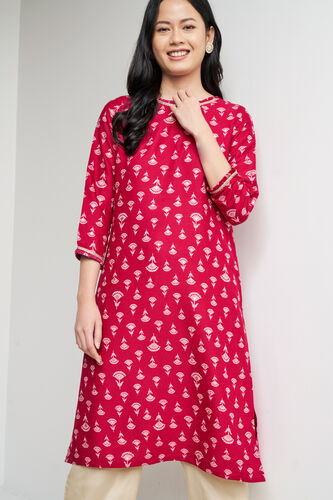 Pink Ethnic Motifs Straight Kurta, Pink, image 4