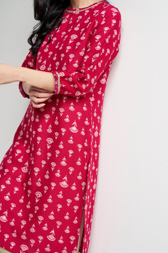 Pink Ethnic Motifs Straight Kurta, Pink, image 2