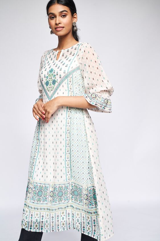 1 - Off White Geometric Fit and Flare Kurta, image 5