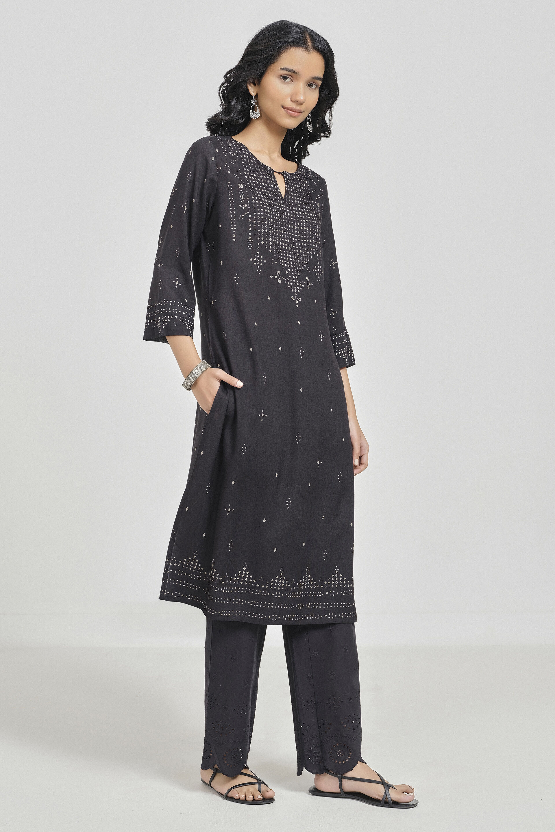 Myah Black Kurta, Black, image 2