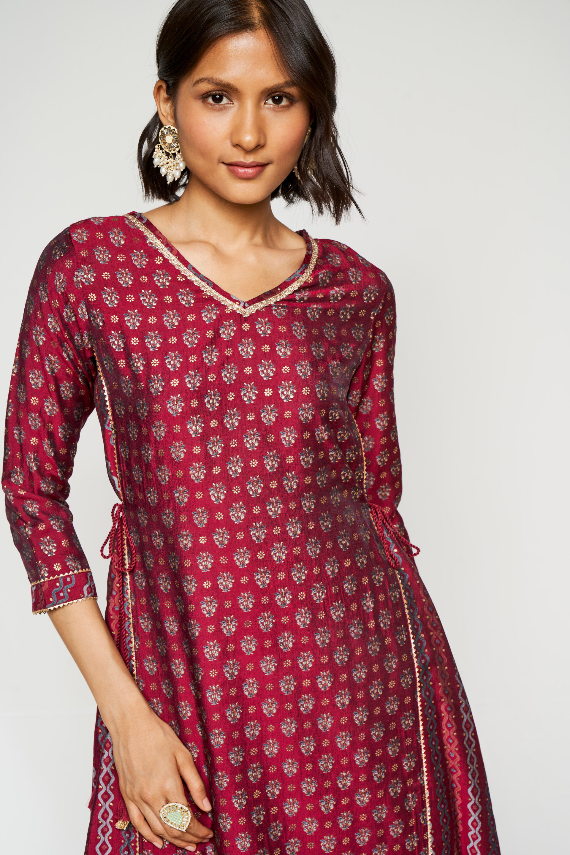 Buy our Festive Wear Maroon Ethnic Motifs Lace Tabard Kurtas